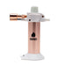 A portable torch lighter with a brushed rose gold body, white plastic top and base, and a copper-colored nozzle, featuring the Newport brand logo.