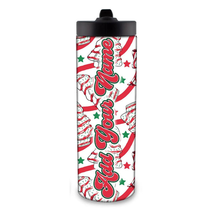 Customizable Stainless Steel Tumblers - Xmas Tree Cakes - White Sparkle Base