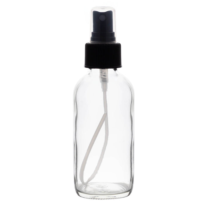Boston Round Craft Bartending Bottle w/ Black Atomizer - Clear 4oz