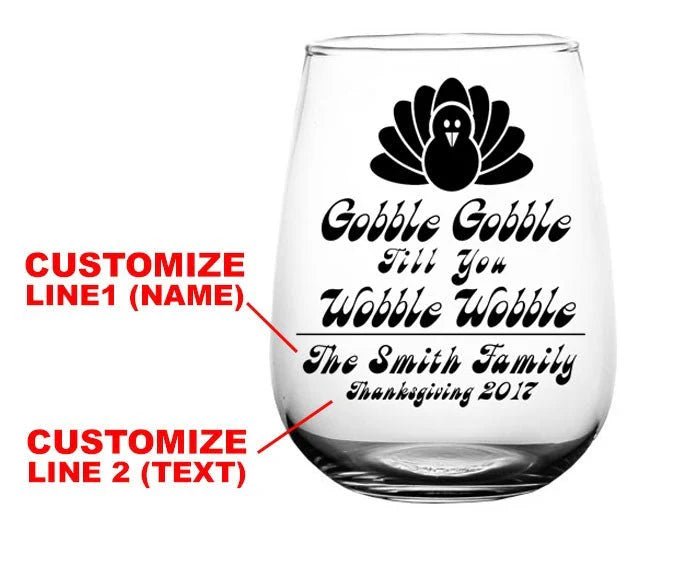 CUSTOMIZABLE - Stemless Wine Glass - 17 ounce - Gobble Gobble - 12 Count