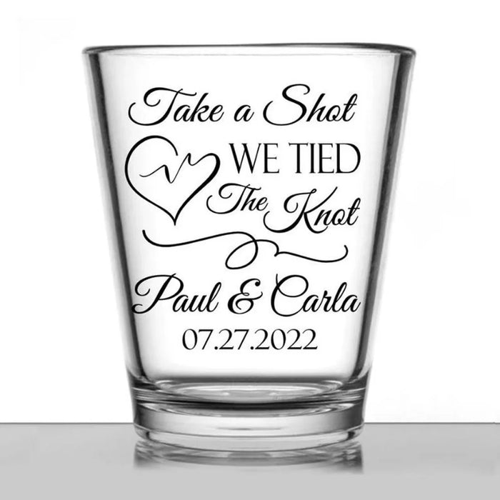 Customizable - 1.75oz Clear Shot Glass - Take a Shot We Tied The Knot Design - Scribble Heart - 12 Count