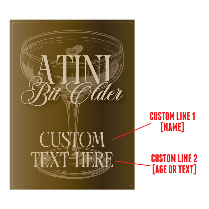 Design template for a cocktail glass with customizable text on a brown background