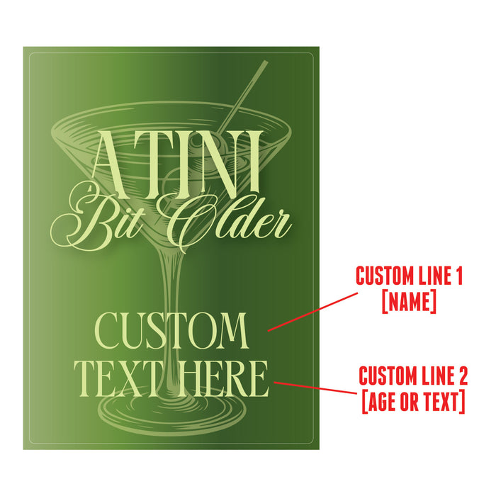 Design template for a cocktail glass with customizable text on a green background