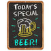 Chalkboard sign with 'Today's Special Beer!' text and a beer mug illustration.