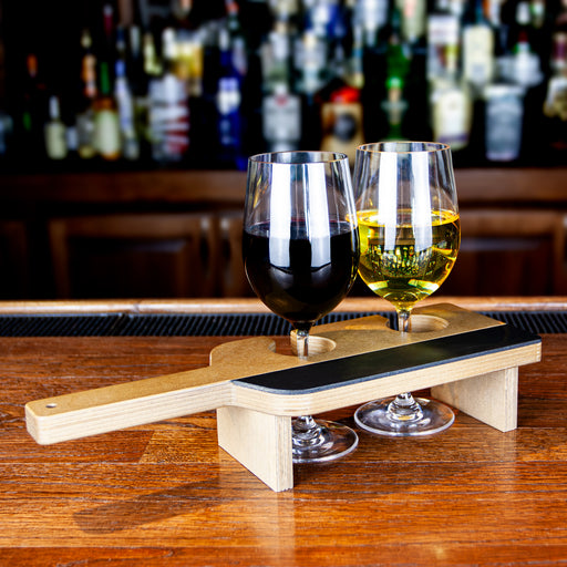 Wine Flight Paddle with Chalk Strip  Multiple Color Variants Available with wine glasses