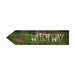 Wooden sign with 'Witch Way' text and a witch hat symbol on a white background