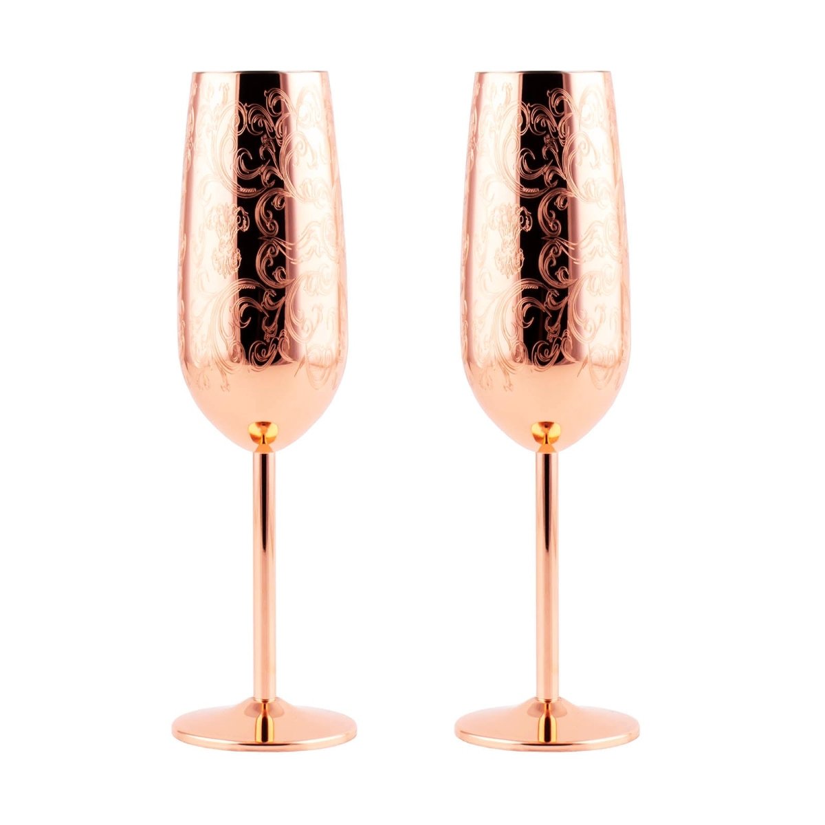 Copper Etched Champagne Glass -Set of 2