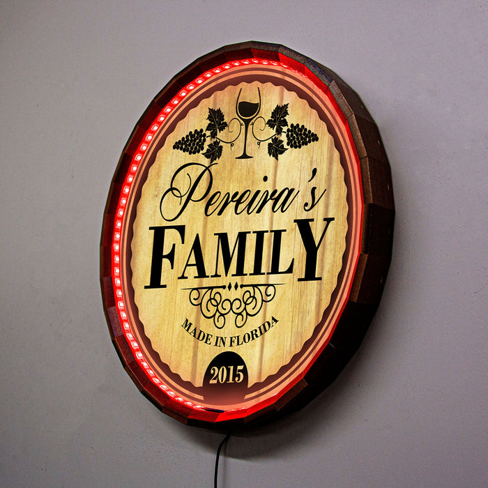 Custom LED Wood Barrel Top Sign - Family