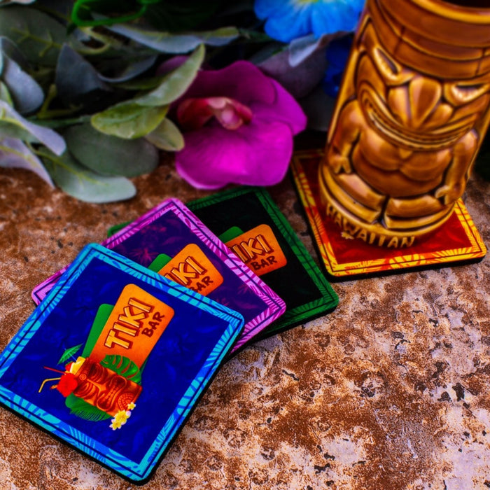 TIKI THEMED FOAM COASTERS - 3.5 INCH SQUARE