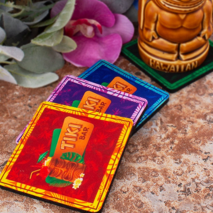 TIKI THEMED FOAM COASTERS - 3.5 INCH SQUARE