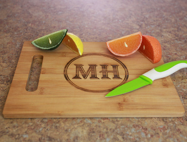 Personalized Bamboo Cutting Board and Shot Glass Set