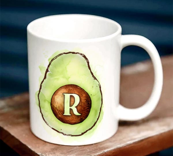 CUSTOMIZABLE 15 ounce Coffee Mug - MONOGRAM - Avocados