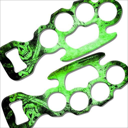 Kolorcoat™ Knuckle Buster Bottle Opener - Grunge Skulls - Green