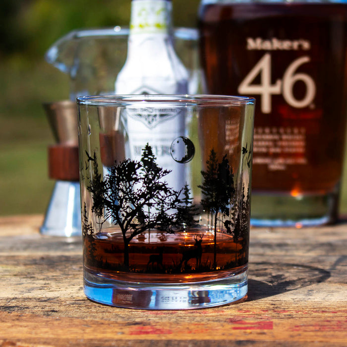 BarConic® Glassware - Old Fashion Glass - Forest Scene - 10 ounce