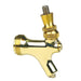 Gold-colored faucet handle on a white background