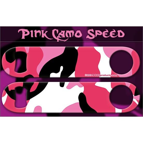 Pink camo speed text on a purple background with a logo.