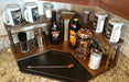 Counter Caddies™ - Walnut-Stained Corner Shelf - Barista Style w/ Trash Can Inset - coffee mugs condiments supplies