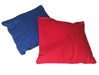 Two bean bags, one blue and one red, on a white background
