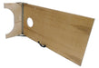 Wooden target stand with a circular cutout on a white background