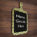 Wood Plaque Menu - Cutting Board Shaped Chalkboard - Vintage Floral DesignWood Plaque Menu - Cutting Board Shaped Chalkboard - Vintage Floral Design