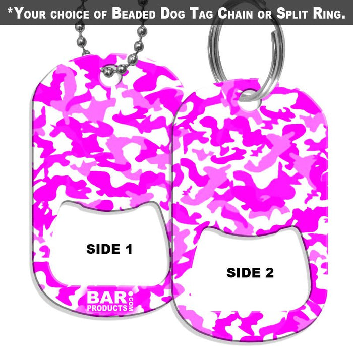 Dog Tag Bottle Opener - Pink and White CAMO 