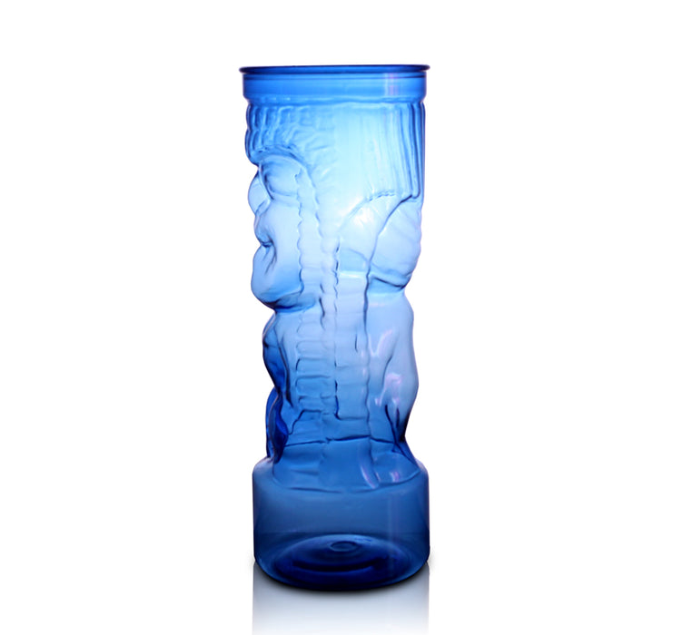 BarConic® Drinkware - Blue Plastic Tiki Cup w/ Lid and Straw - 24 ounce