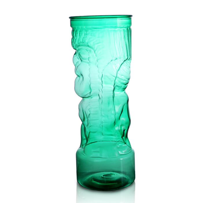 BarConic® Drinkware - Green Plastic Tiki Cup w/ Lid and Straw - 24 ounce