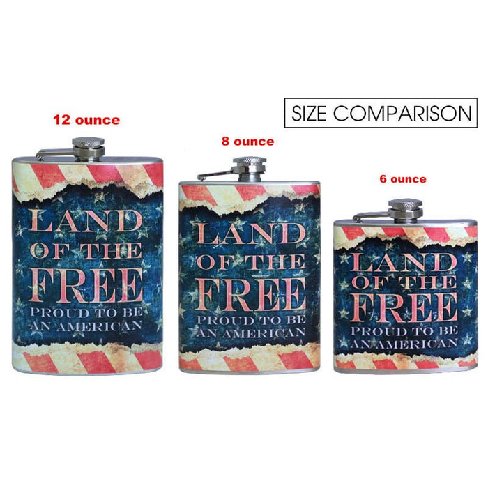 Stainless Steel Hip Flask - Vintage Patriotic Design - Size Comparison