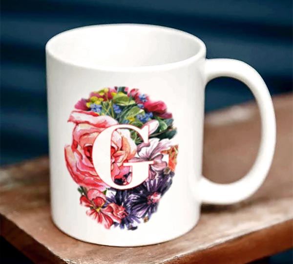 CUSTOMIZABLE 15 ounce Coffee Mug - MONOGRAM - Waterpaint Flowers