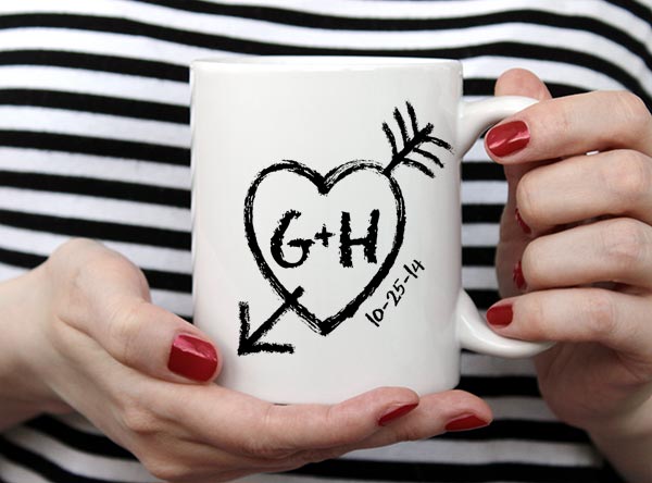 CUSTOMIZABLE 15 ounce Coffee Mug - INITIALS - Heart & Arrow