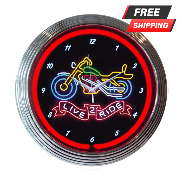 Neon Clock - Live to Ride - 15" Diameter