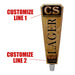 Wooden beer tap handle with customizable text on a white background