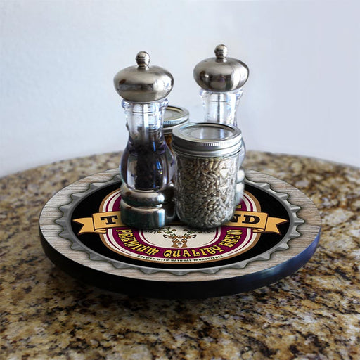 Wood Lazy Susan - Add Your Name - Bottle Cap - Size Variations - Handcrafted in USA - Bar Products - Lazy Susan