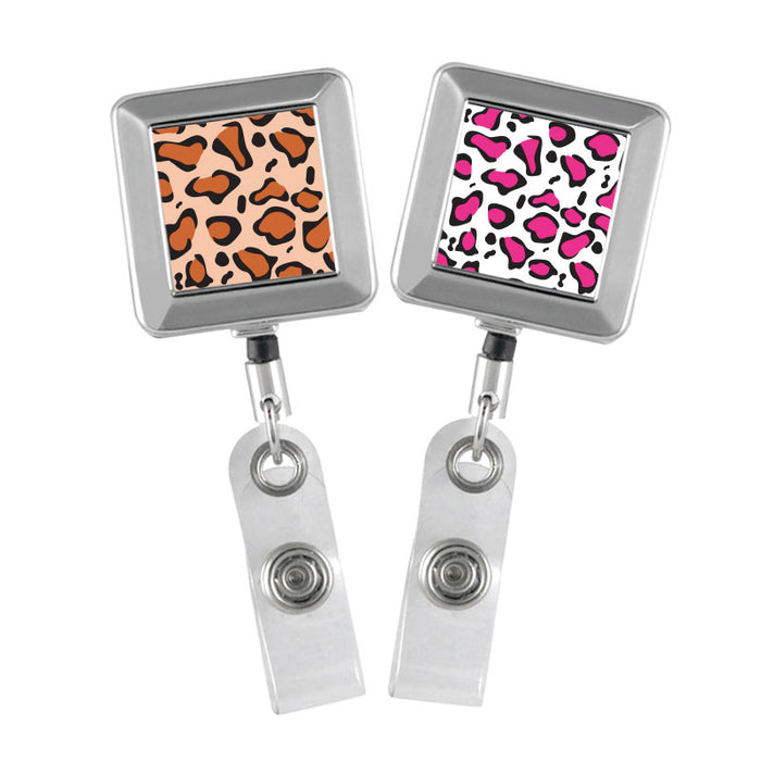 Leopard Printed - Chrome square badge reel