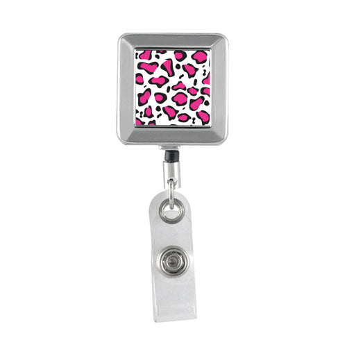 Pink Leopard Printed - Chrome square badge reel