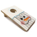 Wooden cornhole board with a snowman design on a white background
