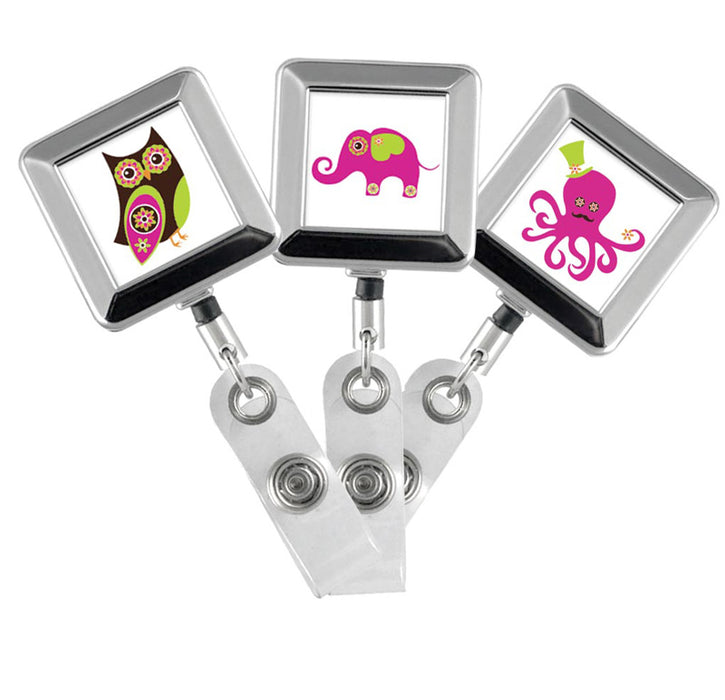 Designer Animals Square Chrome Badge Reels