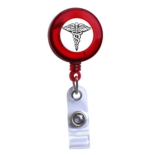 Red - Medical Symbol Translucent Plastic ID Badge Reel