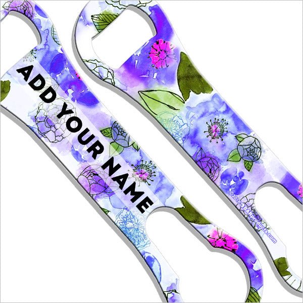ADD YOUR NAME V-Rod® Bottle Opener - Watercolor Flowers Purple