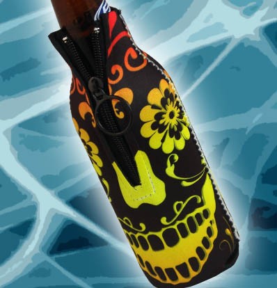 Zipper Style Bottle Coozie -Pretty Skull